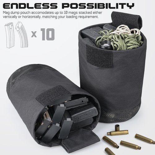 WYNEX Molle Tactical Dump Pouch, Tactical Mag Recovery Dump Pouch with Cord-Adjustable Collar Foldable Roll Up Utility Pouch Drawstring Mesh Bottom Dump Bag for Dynamic Shooting Hunting