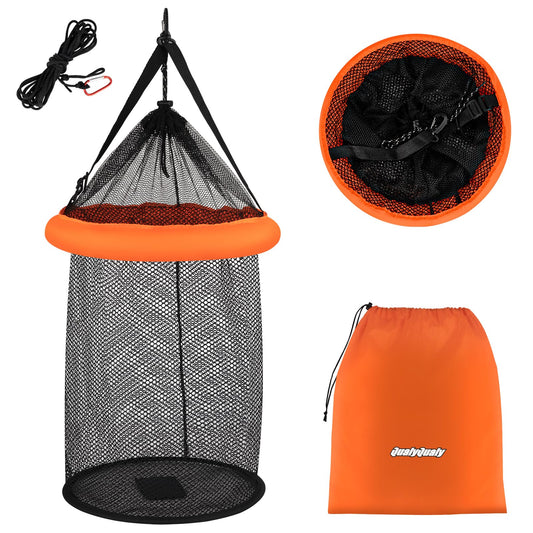 QualyQualy Floating Fish Basket for Live Caught, Foldable Fishing Holder Minnow Bucket Portable Collapsible Fishing Net Storage Cage for Live Fish Bait Live Well