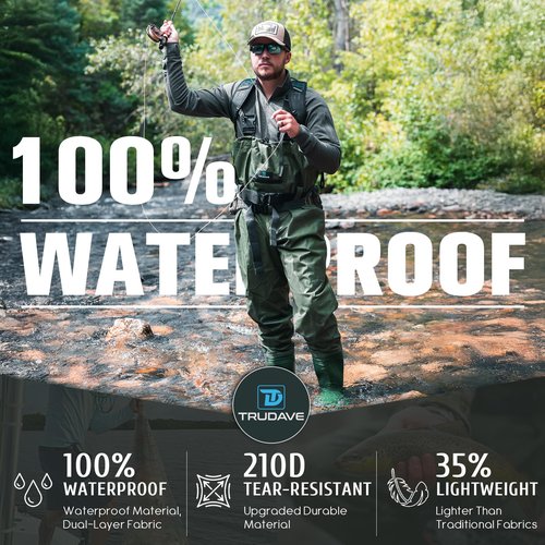 Trudave Chest Waders for Men with Boots, 2-Ply Nylon/PVC Waterproof Fishing & Hunting Waders for Men and Women