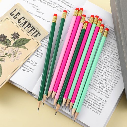 Marspark 50 Pieces Witch Pencils Pink and Green Party Favors Witch Party Favors Including 25 Pink 25 Green Pencils, Suitable for Teens, Adults Supplies