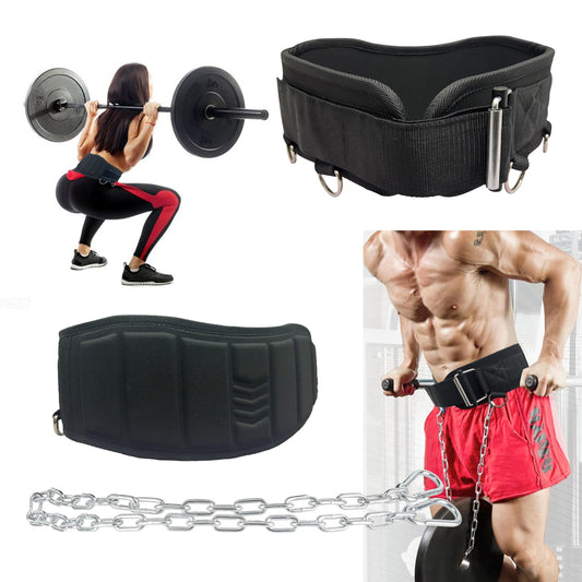 3-in-1 Weight lifting belt for Gym, Self-Locking Dip Training Belt with Lron Chain, Men and Women Premium Fitness Belt for Pull Up, Squat, Powerlifting, Deadlift.
