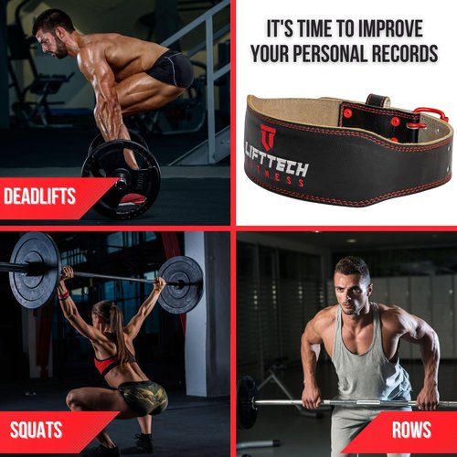 Lift Tech Fitness 4'' Padded Weight Lifting Belt - Leather Workout Belt for Men & Women - Gym Belt for Powerlifting, Deadlift, Strength training - 4'' Padded Belt for Weightlifting - Black, S
