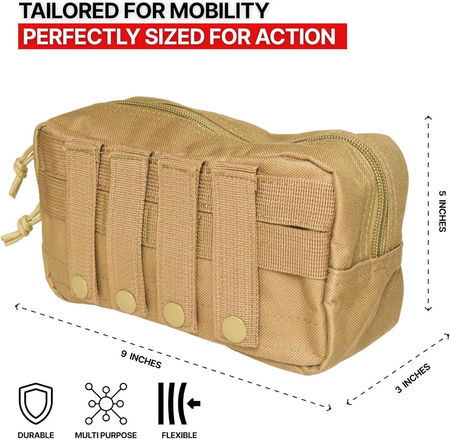 Horizontal Zippered Multi-Purpose Molle Admin Pouch Utility EDC Tool Gear Gadget Waist Bag Organizer