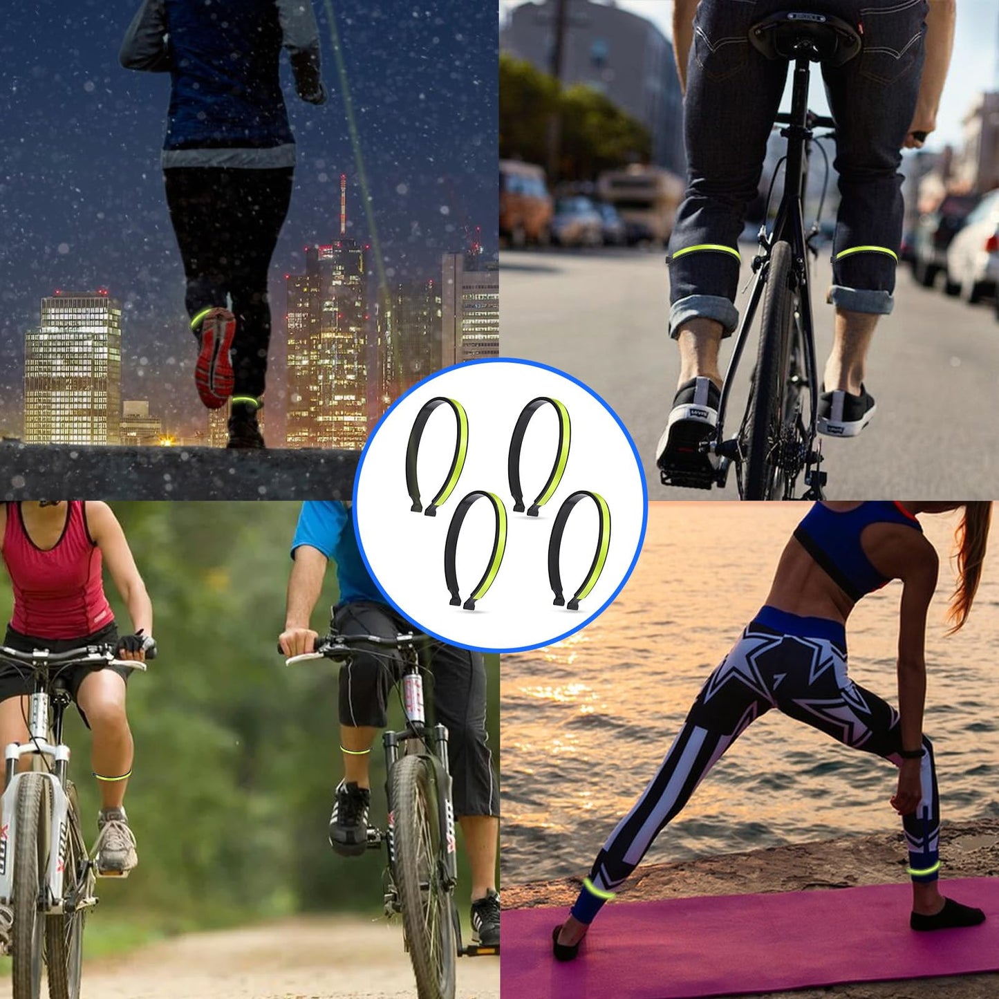 AOZUO 4pcs High Reflective Cycling Trousers Clips, Safety Bicycle Elastic Ankle Bands Pant Leg Cuff Wrap Clip Reflective Gear Accessories for Riding Fishing Outdoor Recreation(Fluorescent Green)