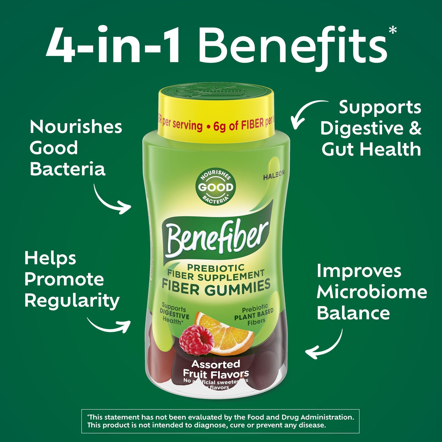 Benefiber Prebiotic GLP-1 Friendly Fiber Supplement Gummies for Digestive Health, Assorted Fruit Flavor - 81 Count