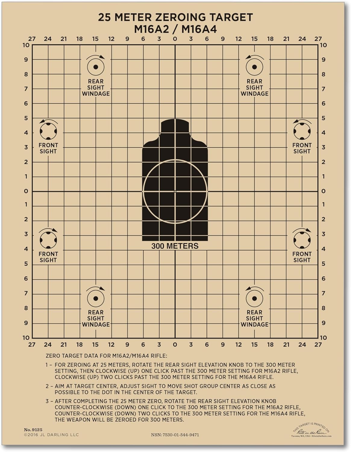 Rite in the Rain Weatherproof Diamond Pattern MOA Precision Distance Shooting Targets, 11" x 17", 25 Sheet Pack (No. TGMOALR-D)