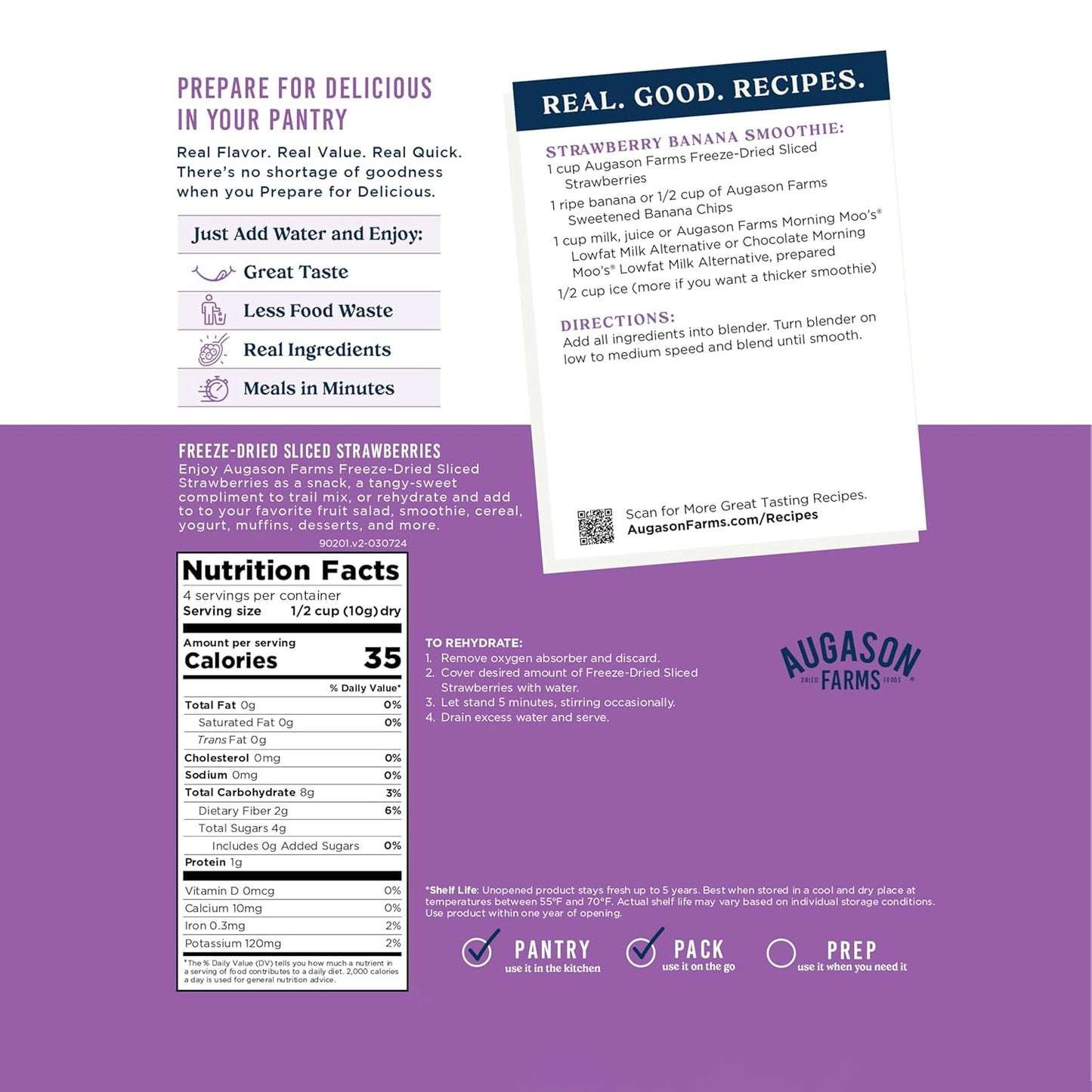 Augason Farms Freeze Dried Sliced Strawberries Can - Gluten Free Snack for Baking, Smoothies, and Emergency Storage - Healthy Individual Fruit Snacks – 6.5 Ounces (18 Servings)