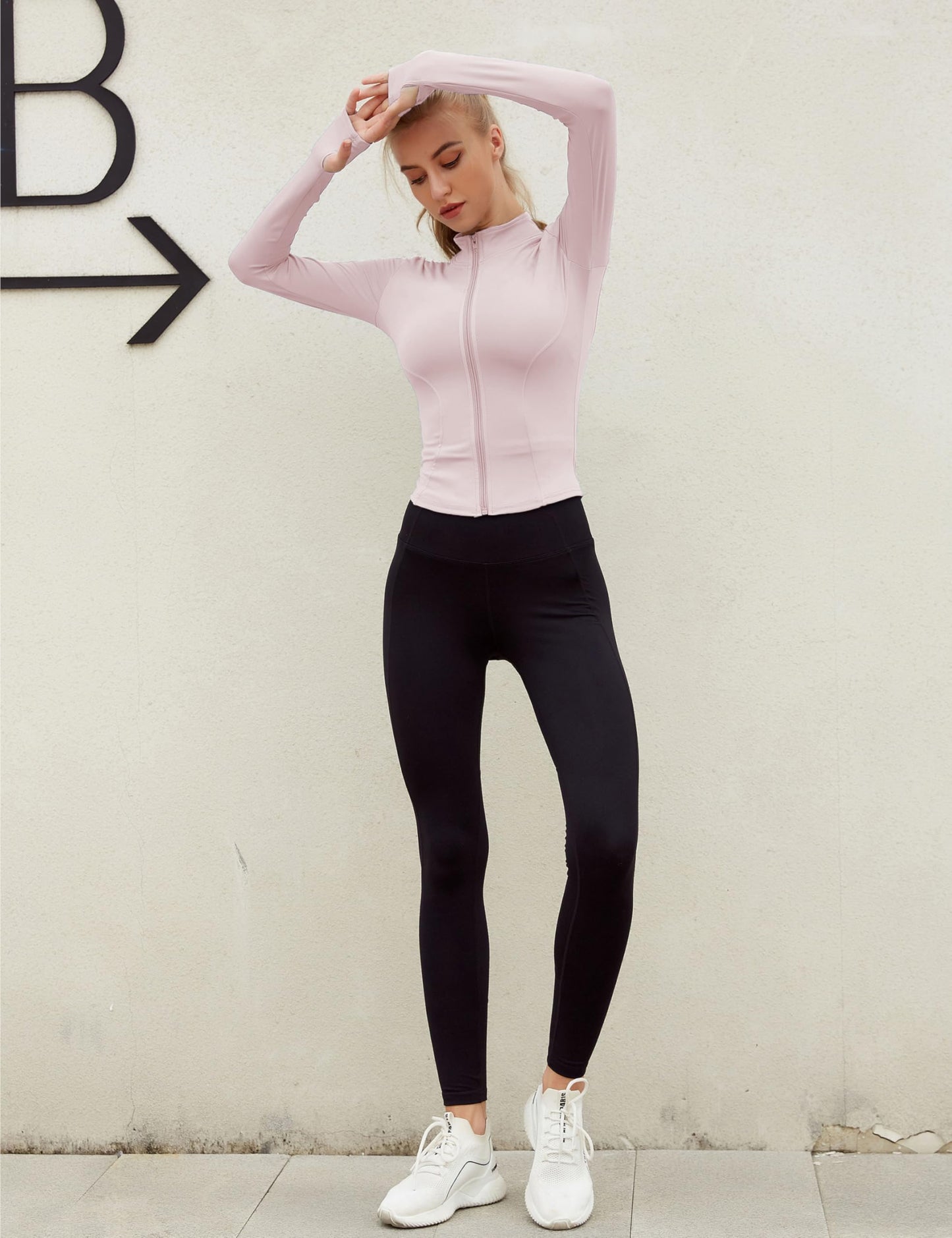 Lviefent Womens Lightweight Full Zip Running Track Jacket Workout Slim Fit Yoga Sportwear with Thumb Holes (Pink-S)
