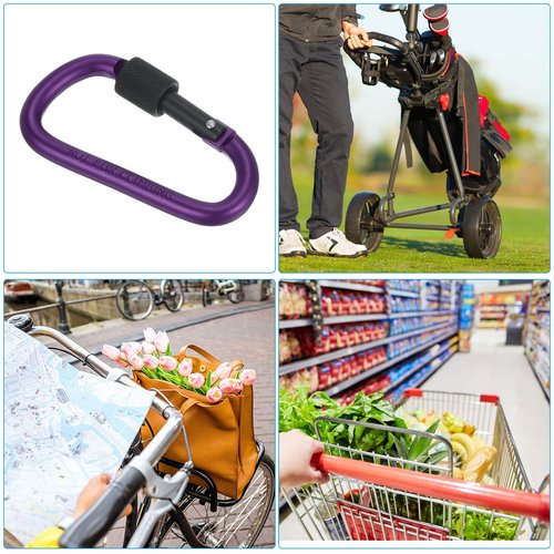 PATIKIL Locking Hook 3", 4 Pack Aluminum D Ring Shape Clip Screw Gate Lock Quick Link for Keychain Outdoor Camping Hiking, Purple