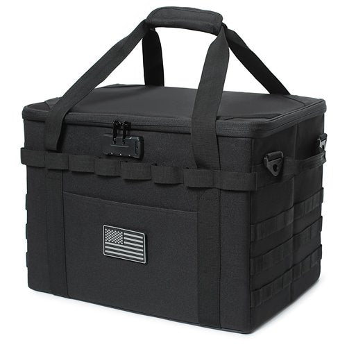 Lemubeane Tactical Camping Storage Bag - 38L Utility Tote Bag Organizer with Combination Lock and Shoulder Strap (Black, 38L)
