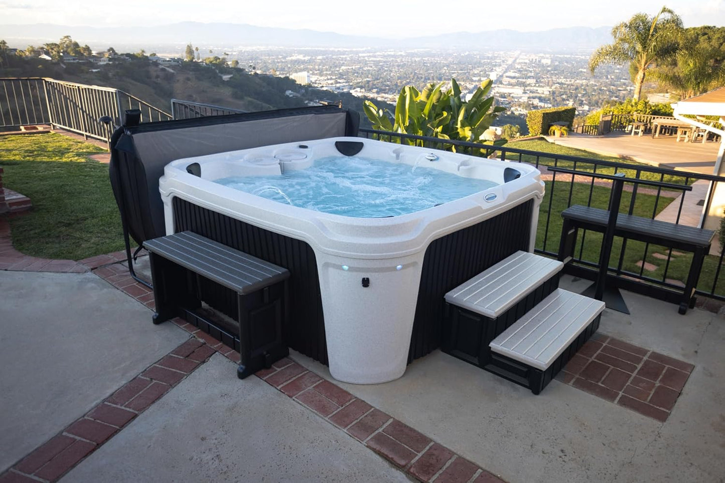 Confer Plastics Two Tier 36" Wide Deluxe Hot Tub Step. Non-Skid Spa Steps, Easy Installation, Sturdy, Long Lasting Upgrade to Your Space. Proudly Made in USA. - Espresso