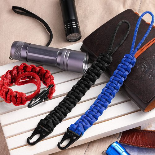 Shappy 3 Pcs Paracord Keychain Weave 550 Paracord 9 Inch Tactical Lanyard Wallet Accessories Camping Fishing Hunting Outdoor (Black, Red, Royal Blue)