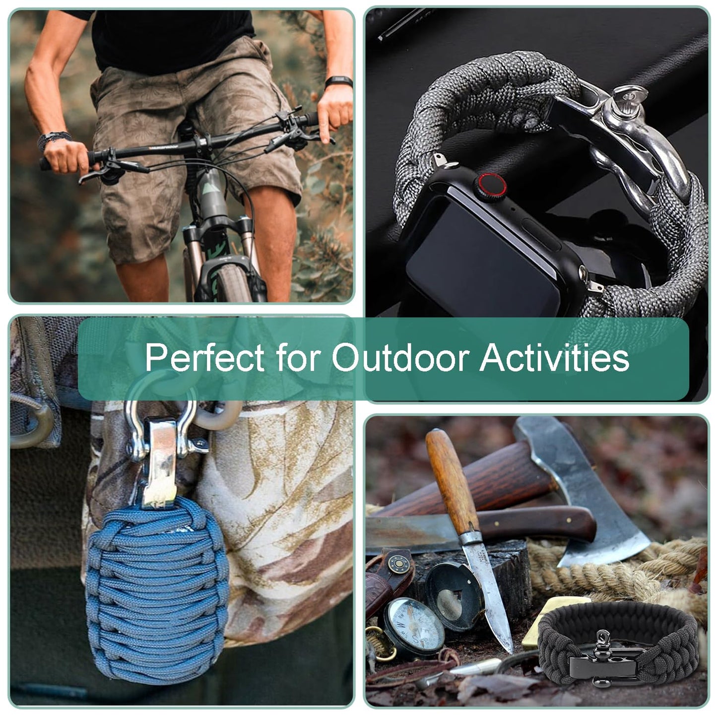 4pcs Paracord Bracelet Shackle Buckle, Metal Survival Bracelet Bow Anchor + D Ring Shackle Clasp Adjustable Screw Pin M5 for Camping, Paracord Watch Band