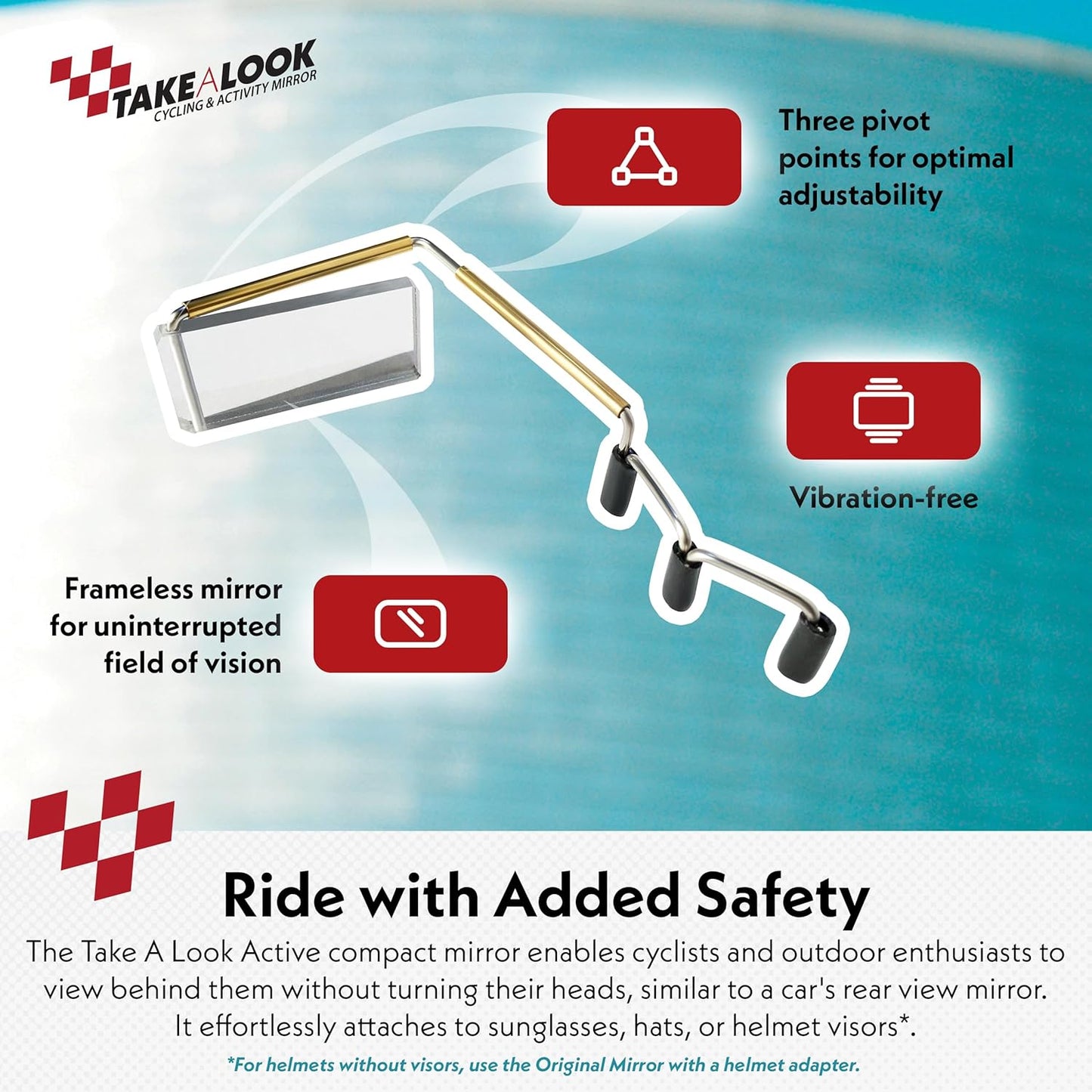 Take A Look Active Compact Activity Mirror for Sunglasses or Bike Helmet Visors Rear View Mirror for Cycling and Other Outdoor Activities