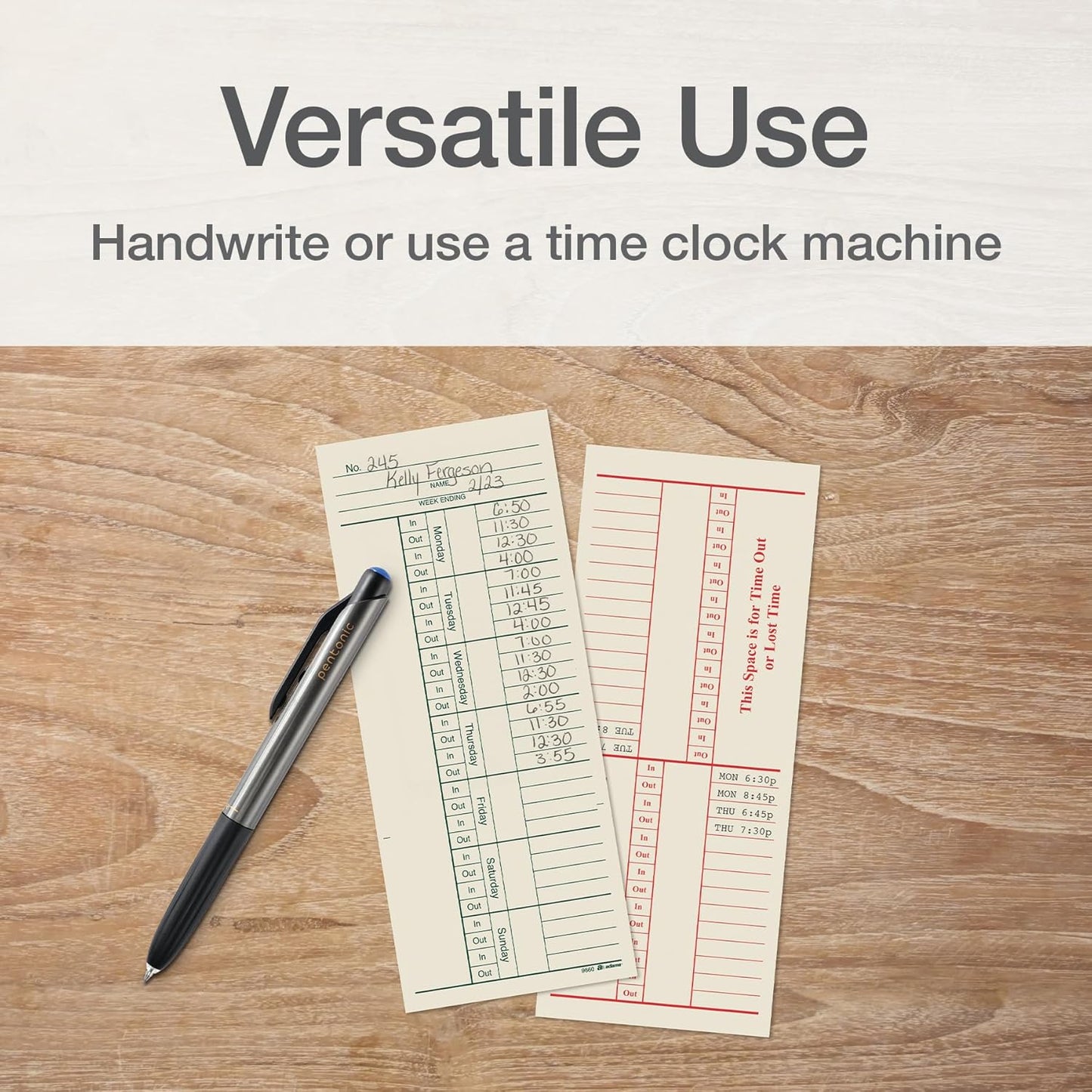Adams Time Cards, Weekly, 2-Sided, Overtime Format, 3-3/8" x 8-1/4", Manila, Green/Red Print, 200-Count (9660-200)