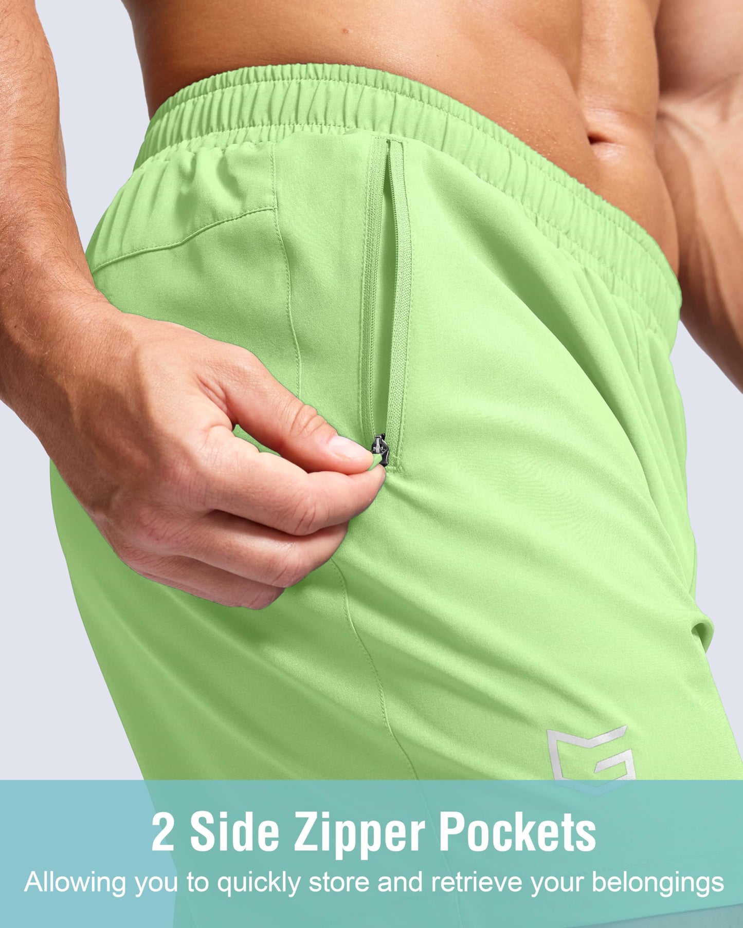 Men's Athletic Running Shorts with Zipper Pockets Quick Dry 7"/ 5"/ 9" Workout Gym Shorts for Basketball Hiking(Mint Moment,5XS)