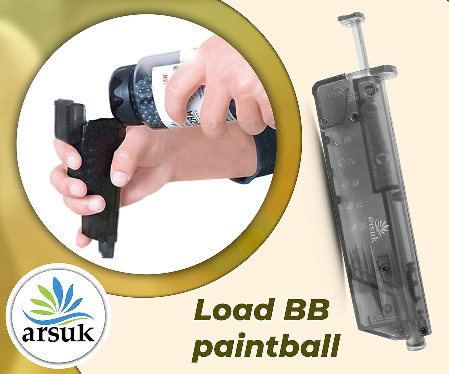 ARSUK Airsoft Fast BB Loader with Adapter – Quick BB Reloading Tool for 90 6mm BB Pellets, Paintball & Airsoft Magazines Speed Loader – Fast & Easy Airsoft Tactical Accessory