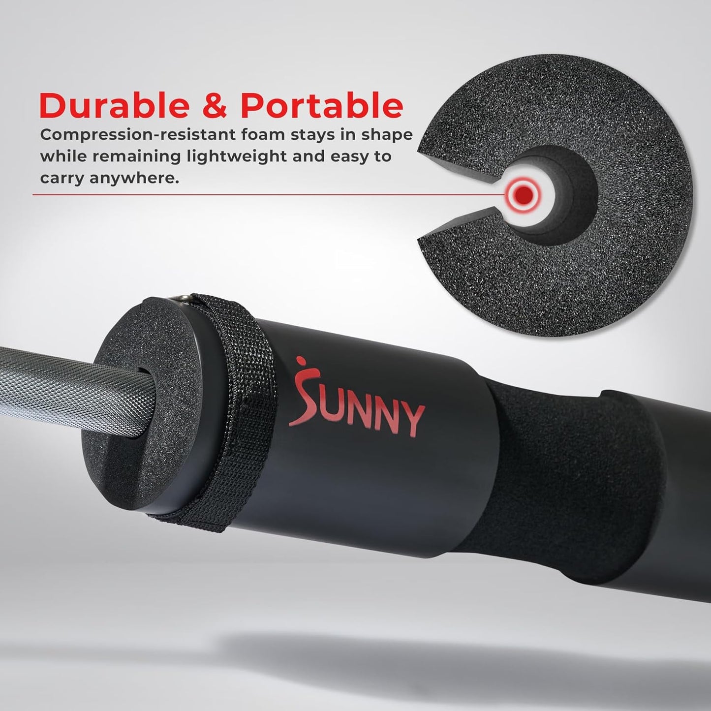 Sunny Health & Fitness 60-Inch Chrome Barbell Bar or High-Density Foam Barbell Pad – Strength Training Gear for Squats, Deadlifts, Hip Thrusts, Bench Press, Lunges & Full-Body Home Gym Workouts