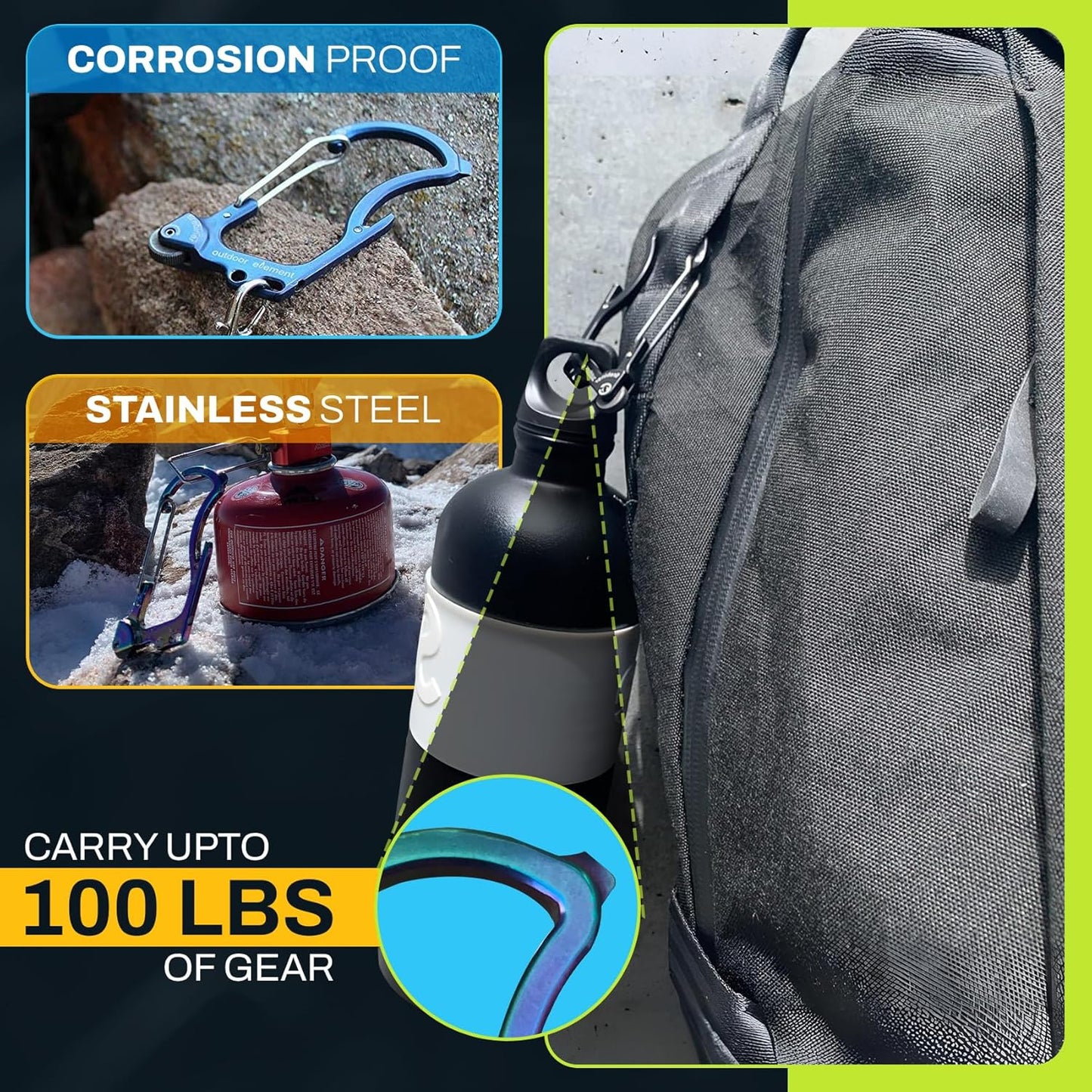 Firebiner 6-in-1 Fire-Starting Carabiner EDC Emergency Multitool -Keychain,Utility Blade,Bottle Opener,& More