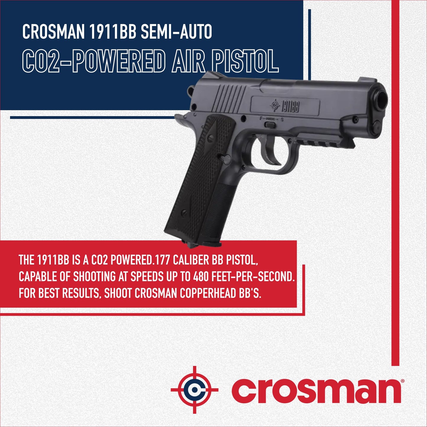 Crosman 1911BB 40001 Semi-Auto CO2-Powered BB Air Pistol
