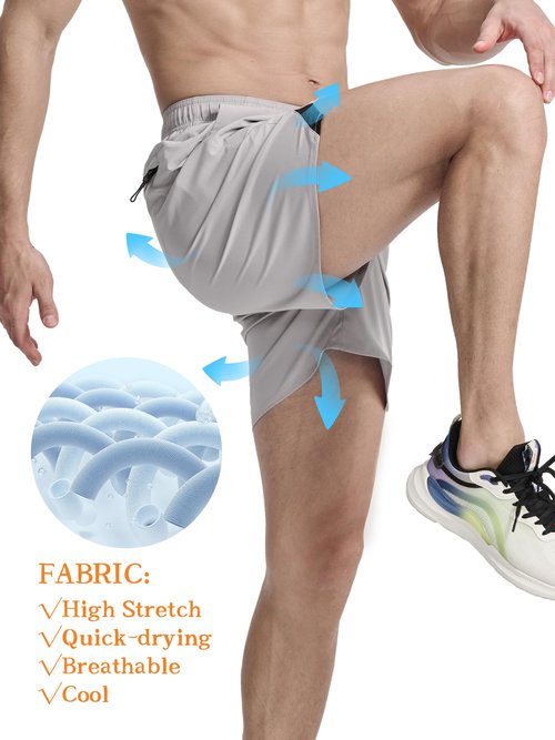 Men's Running Athletic Shorts 5 inch Quick Dry Workout Short Tennis Gym Shorts with Zipper Pockets Light Gray M