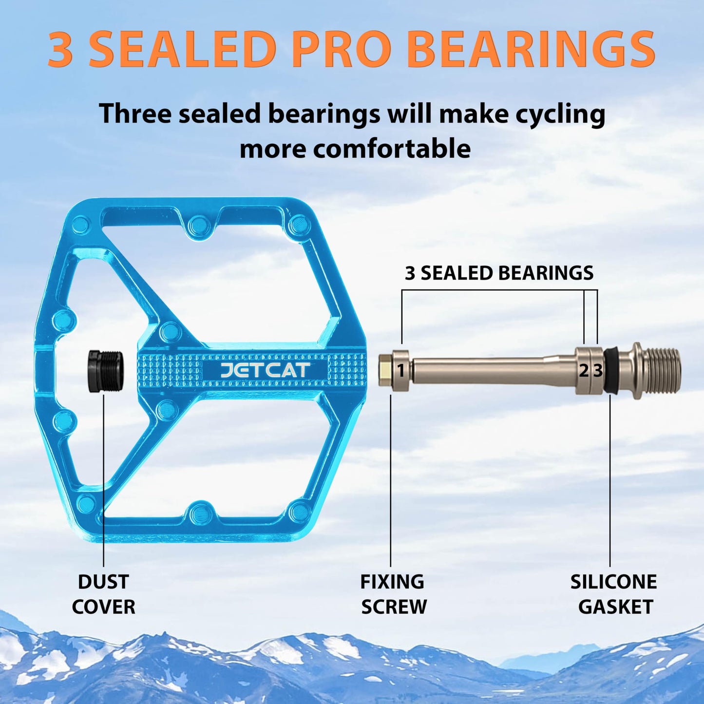 JETCAT Mountain Bike Pedals Flat - MTB Pedals Flat, Bicycle Pedals, Road Bike Pedals, BMX Pedals, for BMX MTN Road Gravel EBike, Specialized Parts, Adults, Aluminum Metal Stamp 9/16" Blue