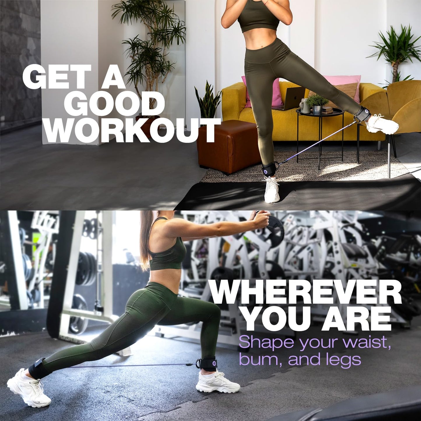 ActiveGear Ankle Resistance Bands with Cuffs - Ideal for Glutes, Legs & Core Workouts, Kickback Ankle Strap Set for Home Workout Equipment & Gym Fitness - Purple