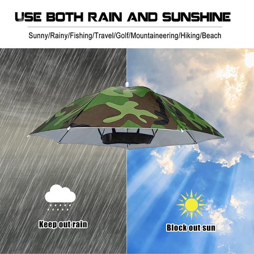 MUFEKUM 4 Pack Rainbow Umbrella Hats, 20.5in Hands-Free Kids' Head Umbrellas, Folding Waterproof Umbrella Caps for Outdoor Party, Fishing, Sun, Rain, Beach, Golf, Hiking