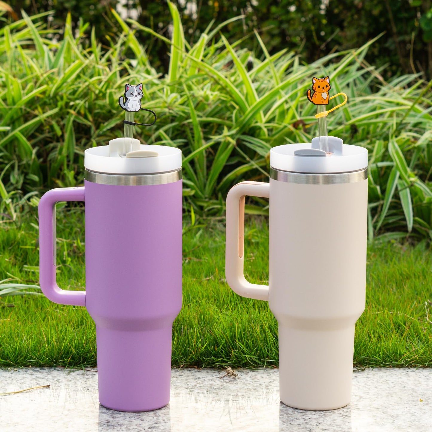 8Pcs Cat Silicone Straw Tips Cover for Stanley Cup with Handle,10mm Silicone Straw Covers for Stanley 40oz & 30oz Tumbler Cup Accessories