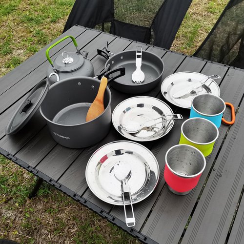 TOMSHOO Camping Cookware Mess Kit, Lightweight Backpacking Cooking Set - Alumina Camping Pots, Pans, Kettle - Outdoor Hiking Picnic Set - Carry Bag Included