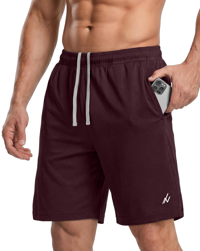 NY Threads Men's Athletic Shorts Quick Dry Loose-Fit Lightweight Running Workout Gym Shorts with Pockets, XX-Large, Burgundy