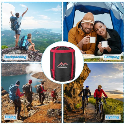 PATIKIL Compression Stuff Sack, 2 Pack S Size Waterproof Sleeping Bag Storage Sack Portable Compression Bag for Backpacking Camping, Black Red