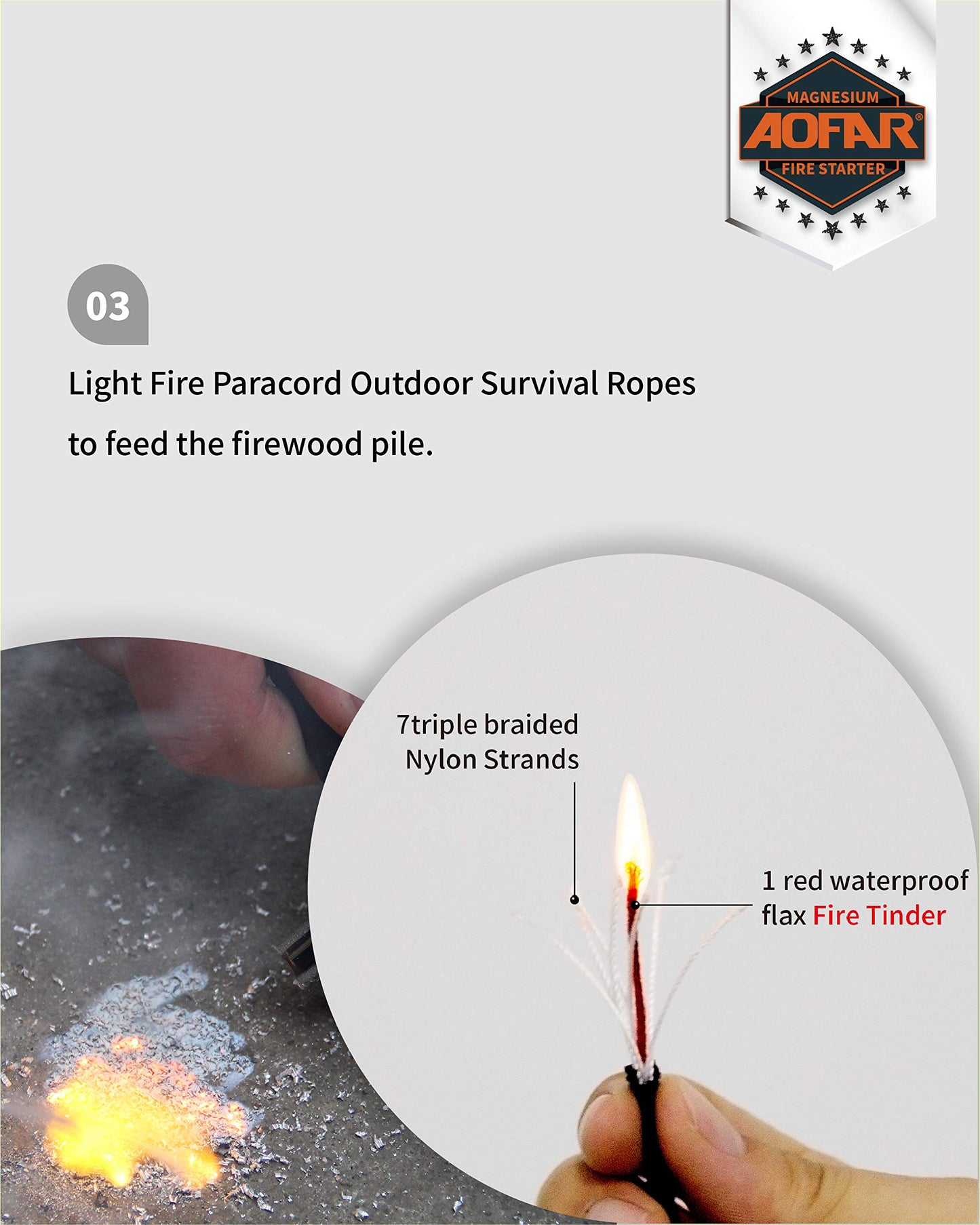 AOFAR Magnesium Fire Starter AF-374 (2-Pack) and Ferro Rod AF-376,Waterproof for Camping, Hiking