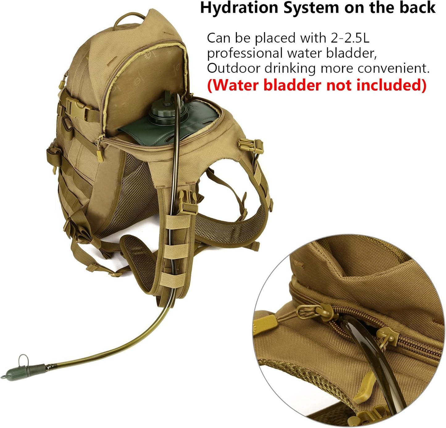 ArcEnCiel 25L Adult Tactical Motorcycle Cycling Backpack Pocket Molle Pack Helmet Holder(Patch&Rain Cover Included)