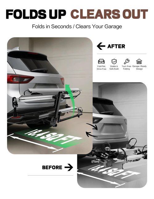 Young Hitch Mount Bike Rack with Ramp, 200 lbs. Capacity for 2 E-Bikes, Fat Tire and Standard, fits Cars, SUVs, RVs, Trailers with 2 Inch Receiver