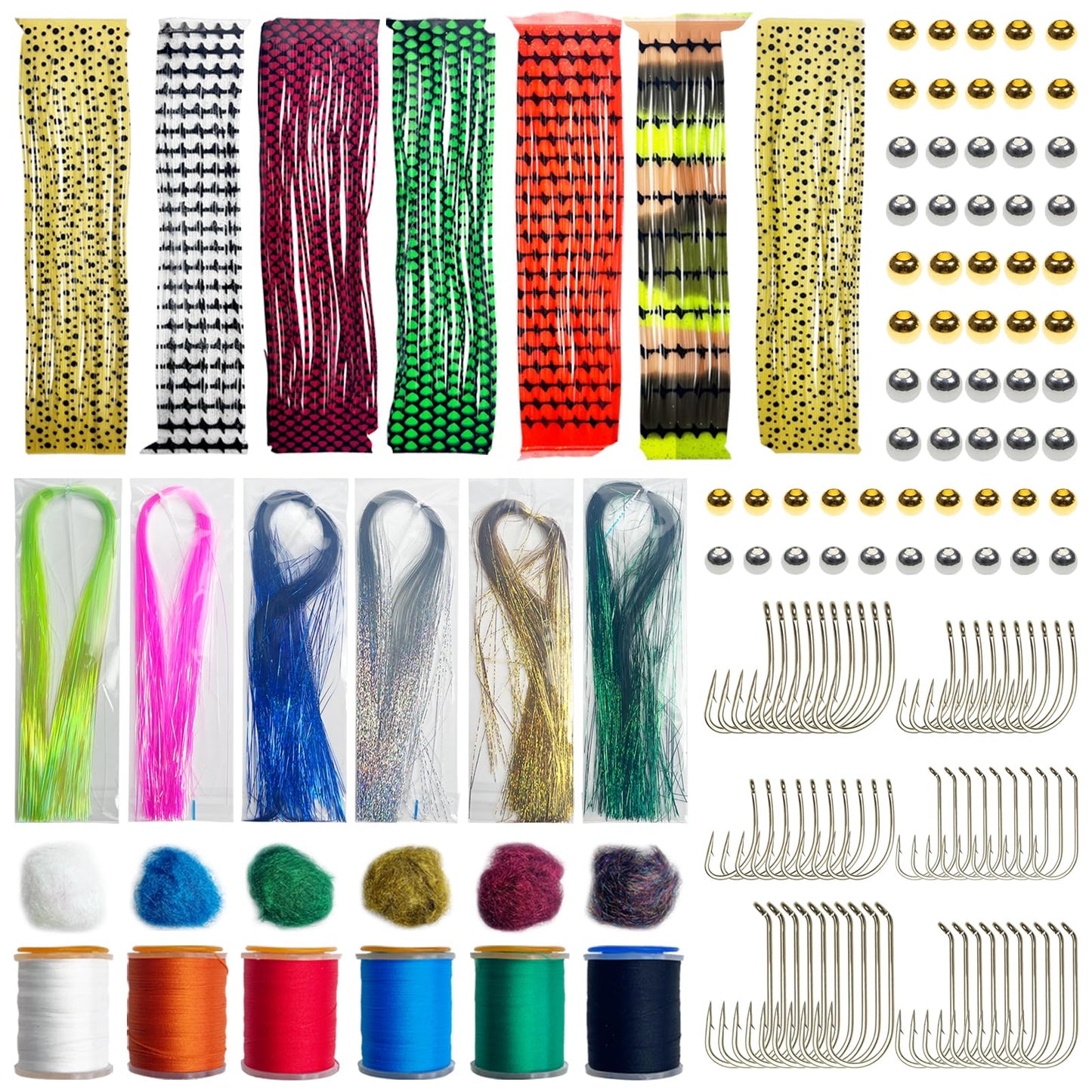 FREE FISHER 145Pcs Fly Tying Material Kit Flashabou Dubbing Threads Copper Beads Silicone Rubber Legs Hooks Fly Tying Tools Kit
