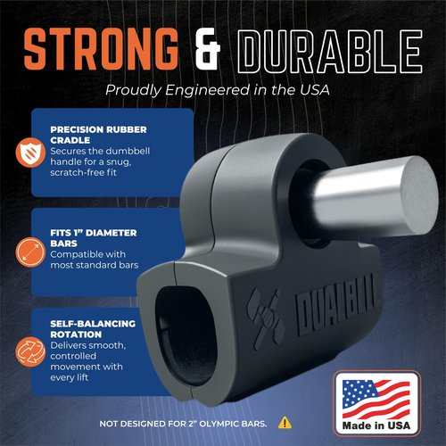 DUALBELL Dumbbell Barbell Converters- Pair Black w/black weight collars for 1", 25mm bar- Connect Dumbbells to 1" standard diameter bar, barbell adapters to replace weight plates- 250lb capacity