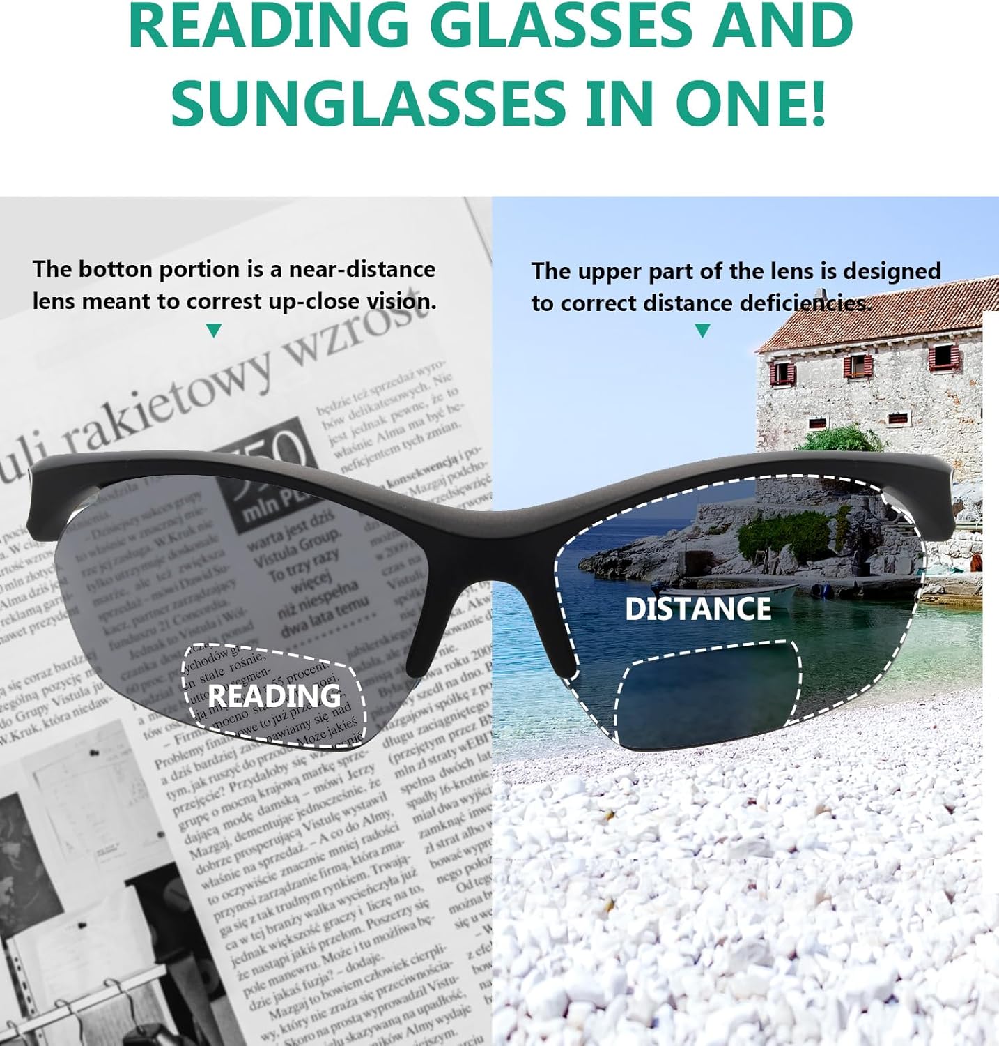 Eyekepper TR90 Frame Bifocal Sports Sunglasses Baseball Running Fishing Driving Golf Softball Hiking Sunshine Readers