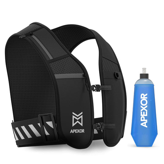 APEXOR Running Phone Holder Vest With Water Bottle | Reflective With 5 Pockets | Adjustable Waist and Chest Band | Waterproof | Lightweight | for Men and Women