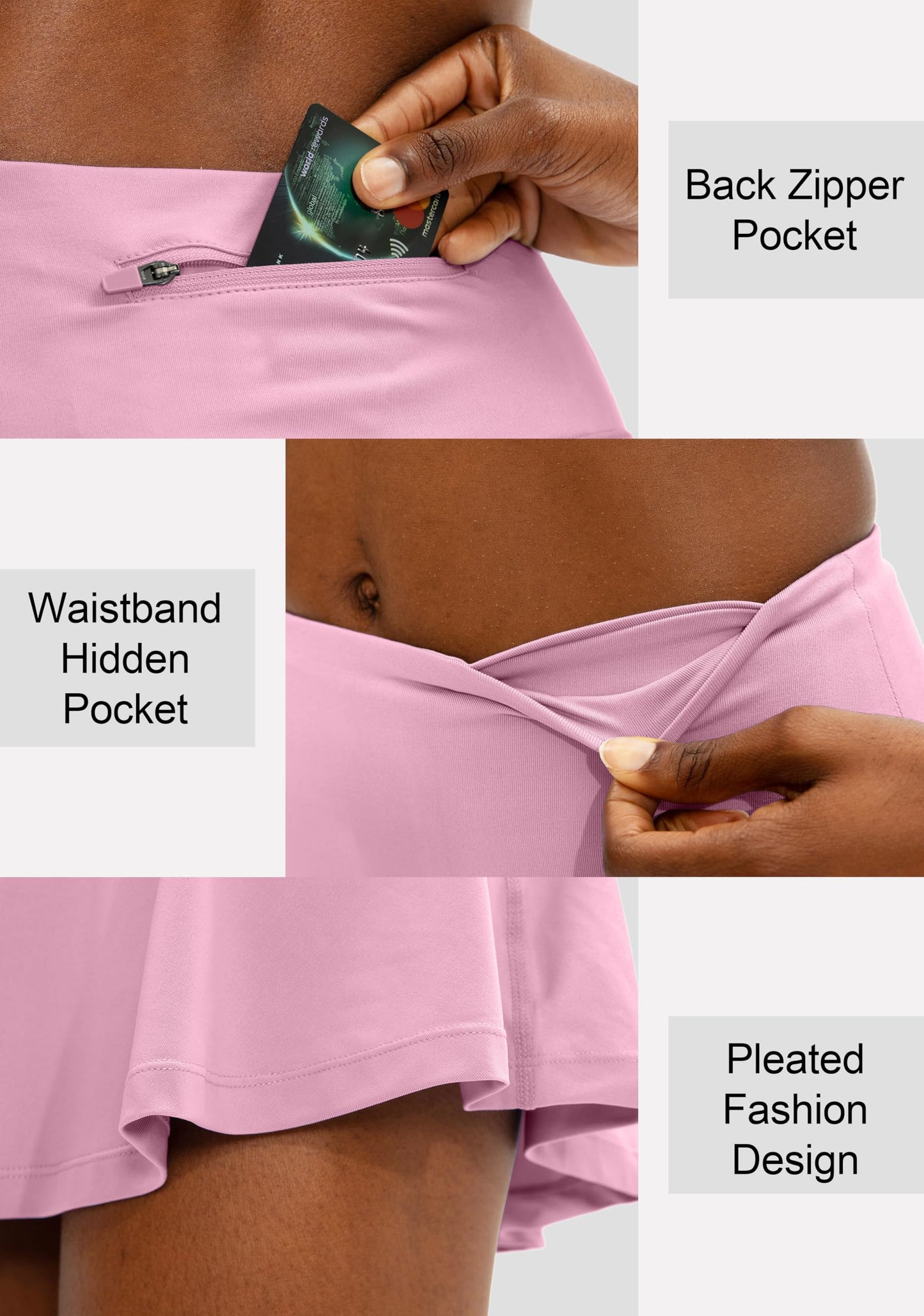 SANTINY Pleated Tennis Skirt for Women with 4 Pockets Women's High Waisted Athletic Golf Skorts Skirts for Running Casual (Pink_L)