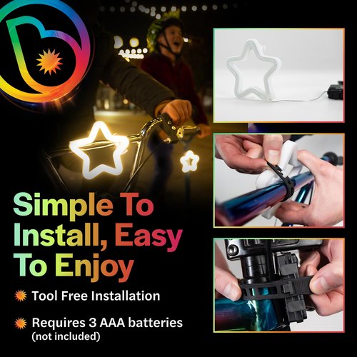 Brightz Star Shaped LED Bike Light - Cute Kids & Adults Bike Accessories for Night Riding - Use as Frame Light, Headlight or Taillight