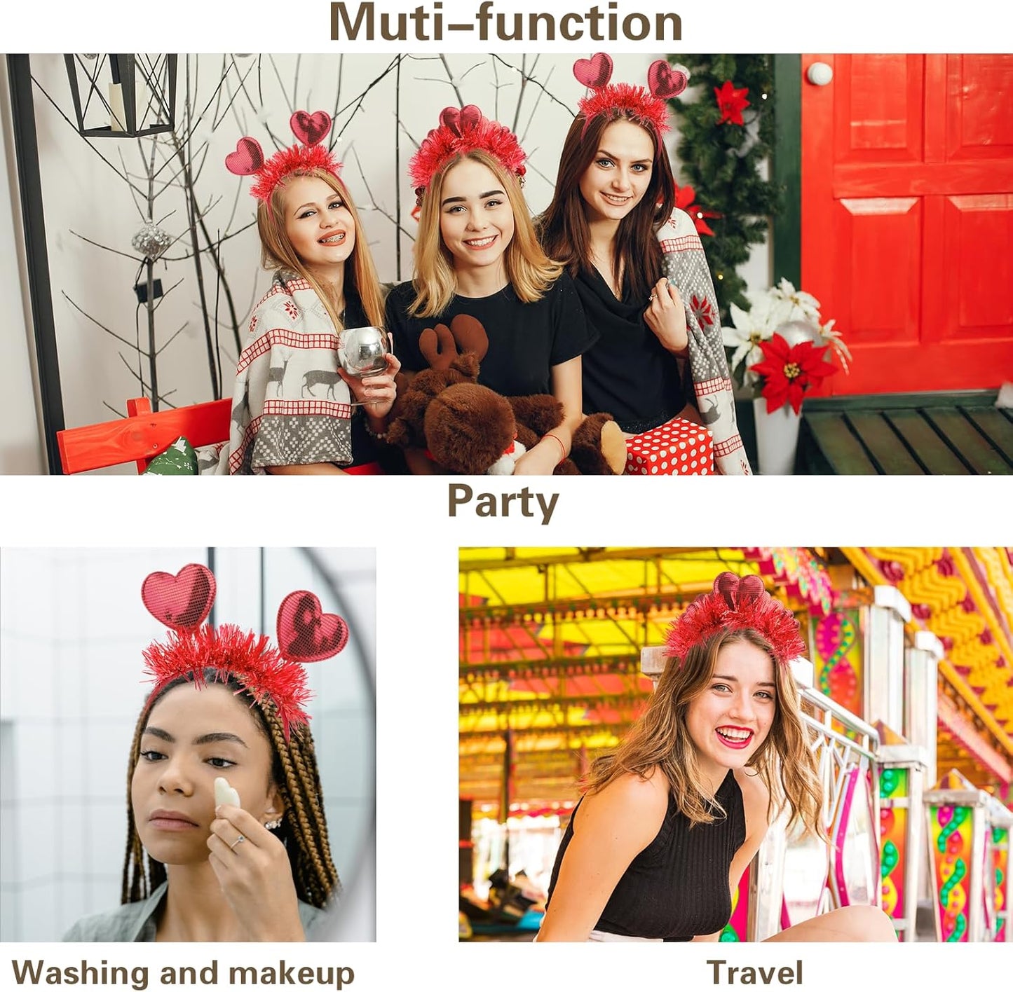 SIOTMERA Heart Headband-Red Love Heart Design for Adult| Widened & Thickened Non-Slip Lightweight, Makeup Washing Face| Heart Headpiece for Wedding Birthday Christmas Halloween Party Costume-2 Count