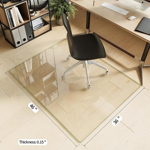 Koonmi Tempered Glass Chair Mat for Hardwood Floors & Carpets, 40" x 80“ Transparent Heavy Duty Office Floor Protector with Noise-Free Gliding Shatterproof for Home Office Desk