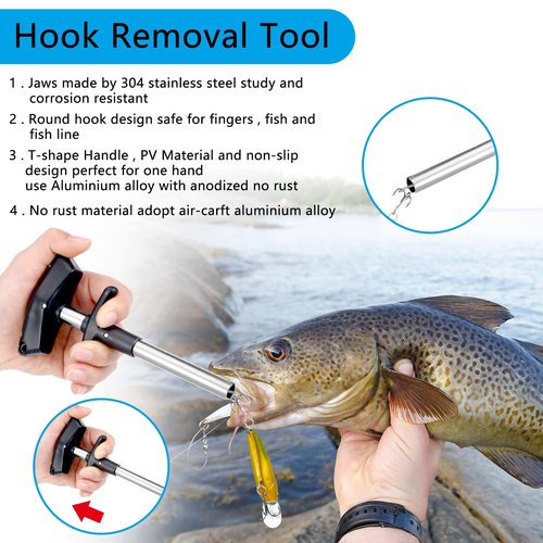 Hungdao 7 Pcs Fishing Gear and Equipment Fishing Tools Kit for Boys Father Men Christmas Fish Accessories Include Net, Hook Remover Tool, Digital Scale, Pliers, Lanyard Summer Gifts(51.2 Inches,Black)