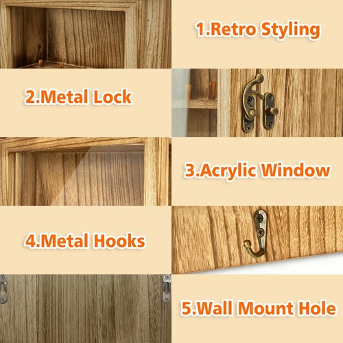 YDEPLVEO Duck Call and Lanyard Display Rack Holder, Wall Mount Wood Storage Case for 10 Calls and 3 Lanyards, Visible Whistle Stand Box for Home Hunting Decor