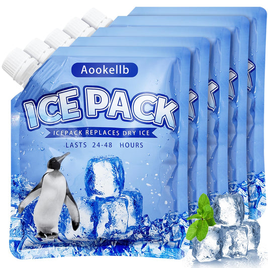 2025 Reusable Ice Packs for Cooler, Aookellb 5 Pack Long Lasting Gel Freezer Packs for Coolers, Cold Packs for Cooler Bag Backpacks, Lunch Box, Cooler Bag, Keeps Food Cold Fresh