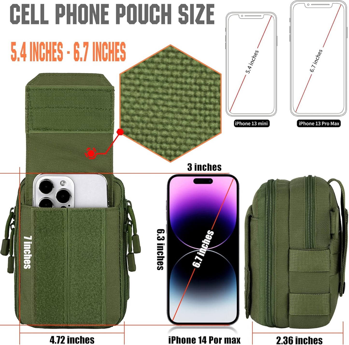 IronSeals Multipurpose Tactical Nylon Molle Utility EDC Pouch Waist Pack Detachable Strap with Flag Patch for iPhone 15 Pro Max/15 Pro/15/14 Plus/14 Pro Max/13 Pro Max/12 Pro Max/11 Pro Max