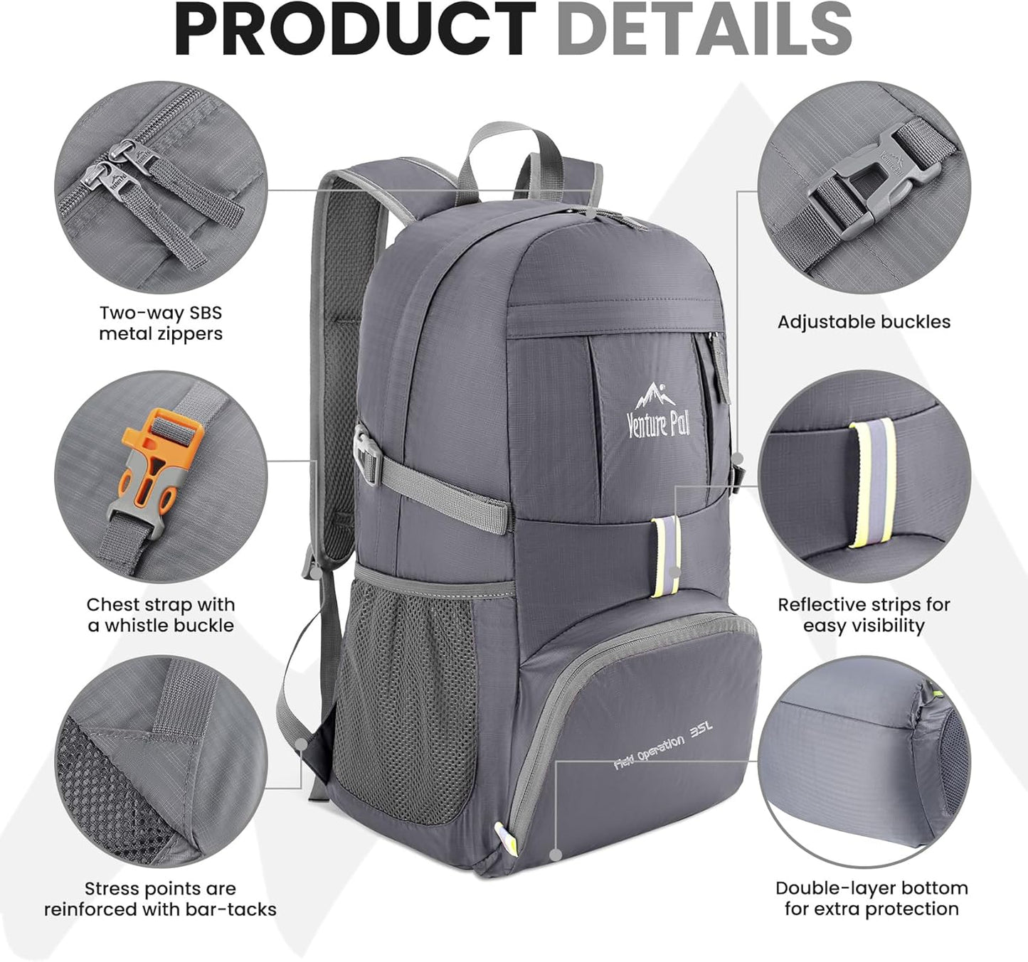 Venture Pal 35L Ultralight Lightweight Packable Foldable Travel Camping Hiking Outdoor Sports Backpack Daypack
