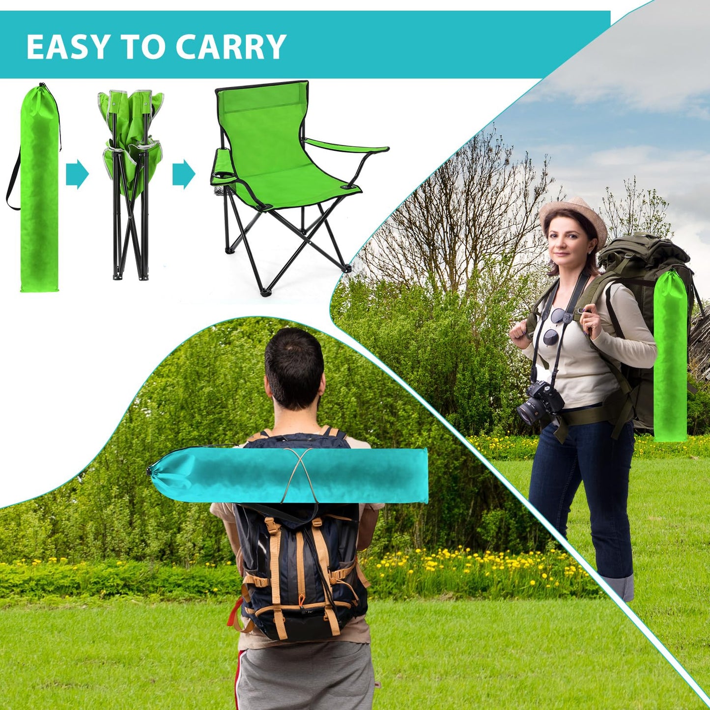 Anglechic 4 Pcs Folding Camping Chairs with Cupholder and Carry Bag Regular Size Portable Lightweight Lawn Chair with Mesh Side Pocket for Fishing Hiking Picnic Party Beach Outdoor Activity (Stylish)