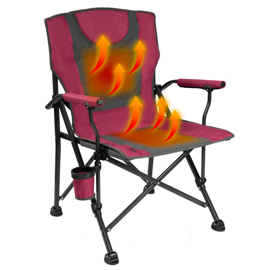 Backyard Expressions Luxury Heated Portable Camp Chair - Red/Grey - Great for Camping, Sports and The Beach